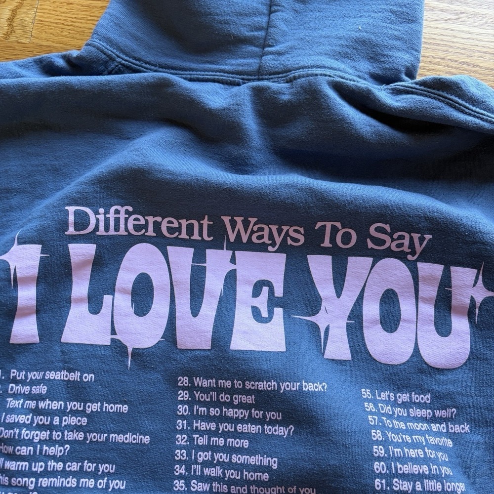 Lonely Ghost Hoodie Large Blue Want To Go For A Walk Puff Print Streetwear Indie - Picture 9 of 16